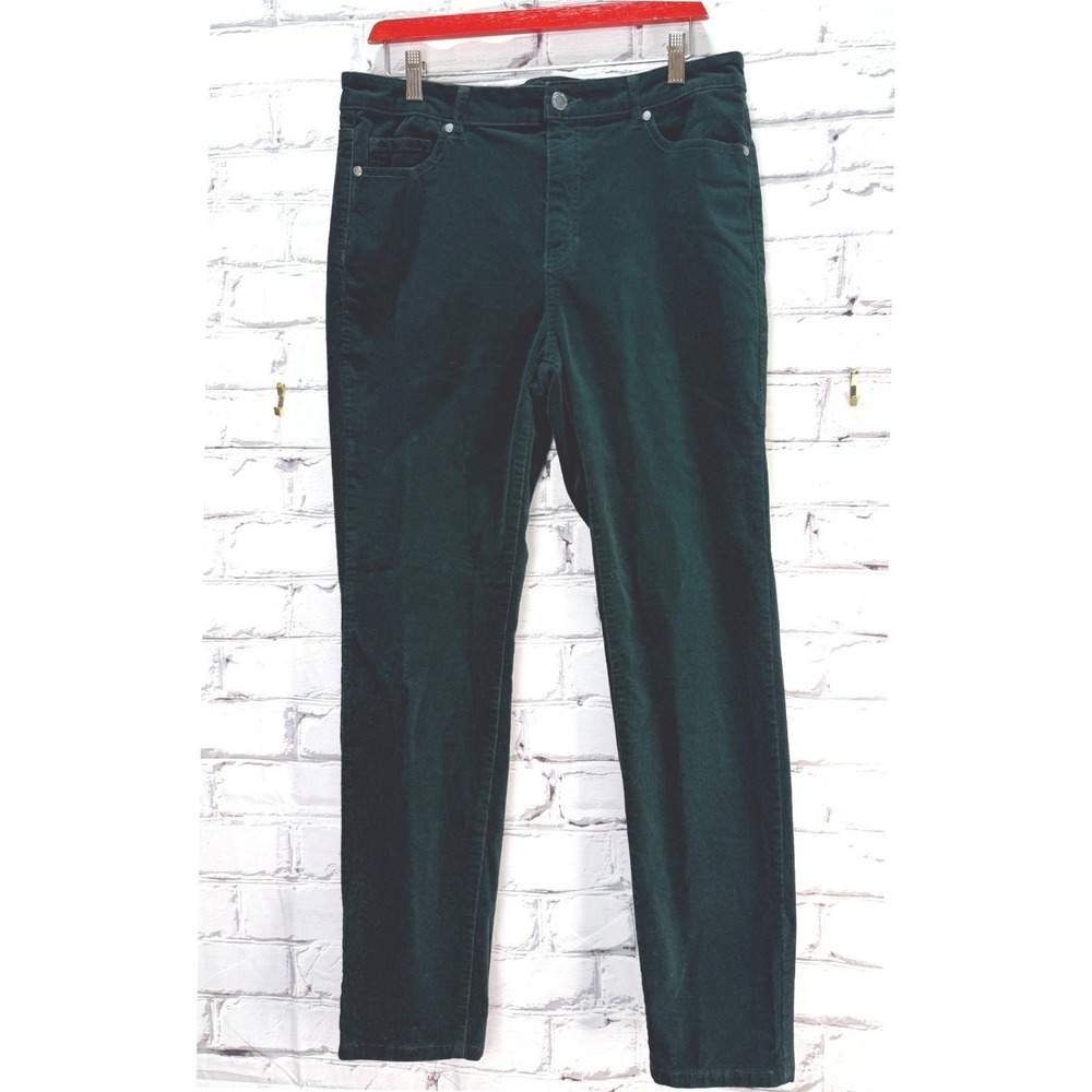 Well Worn Corduroy Ankle Pants Women 12 /32 Green Skinny High Rise Dark Academia